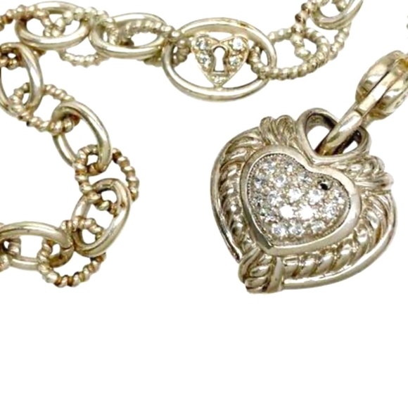 Judith Ripka Sterling Twisted Cable Necklace w/ CV accents PLUS CV Heart Pendant - Picture 1 of 6